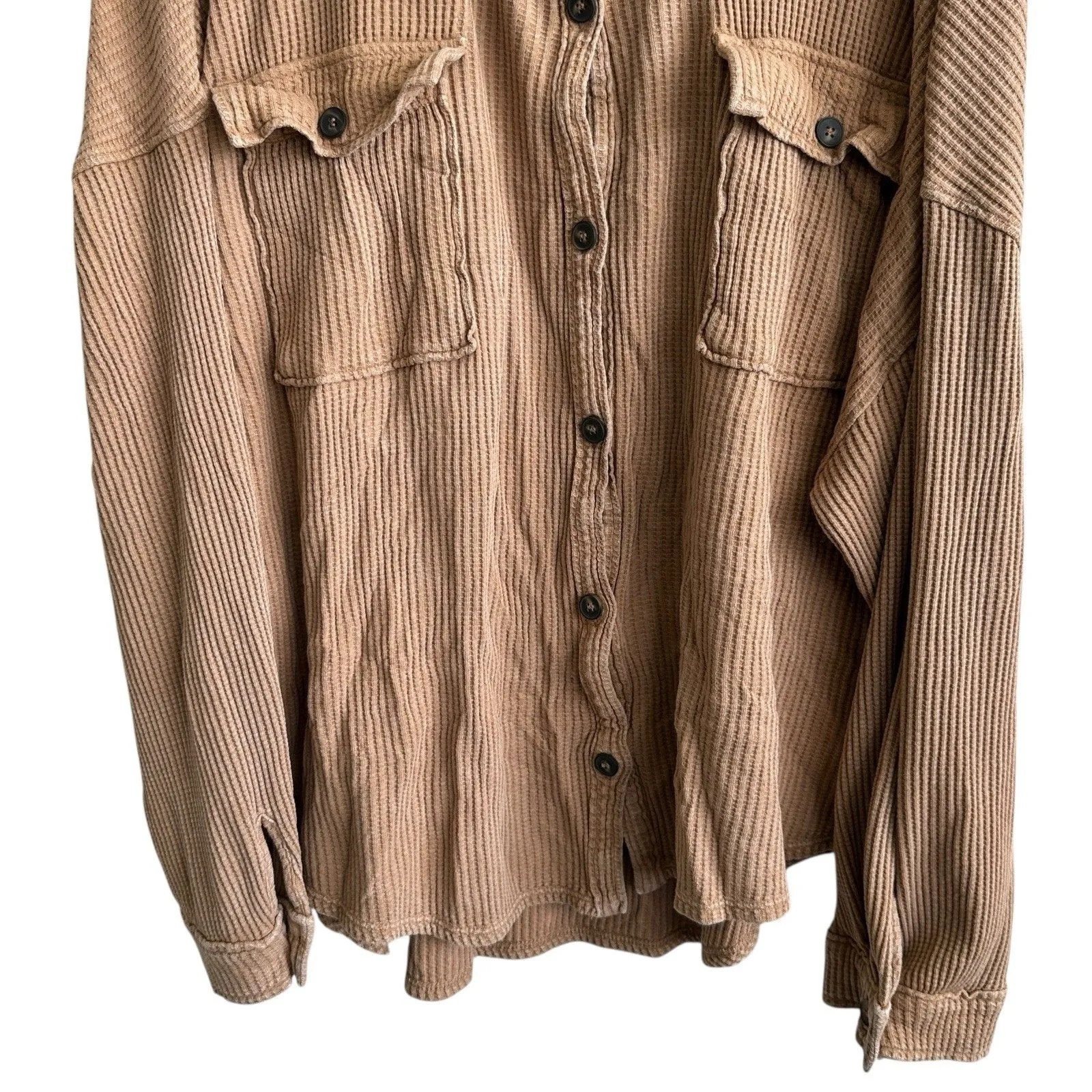 Altar’d State Shacket Waffle Knit Button Front Long Sleeve Relaxed Oversized L - Image 4