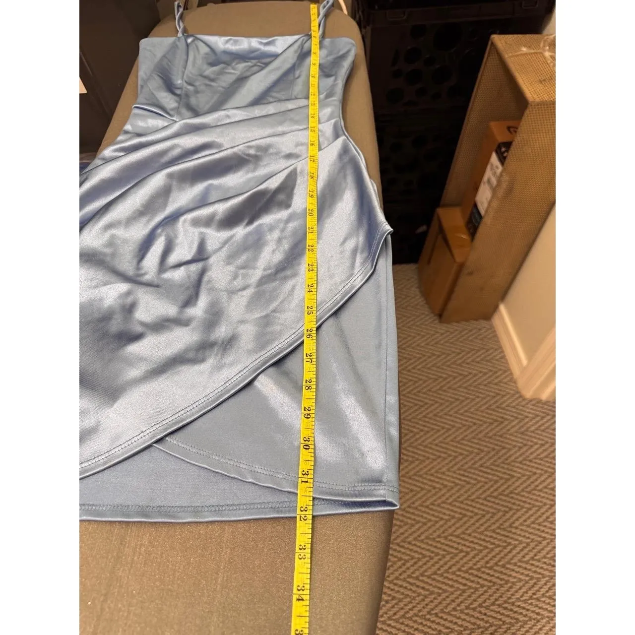 Windsor Light Blue Satin Ruched Cowl‎ Neck Mini Dress S - Image 9