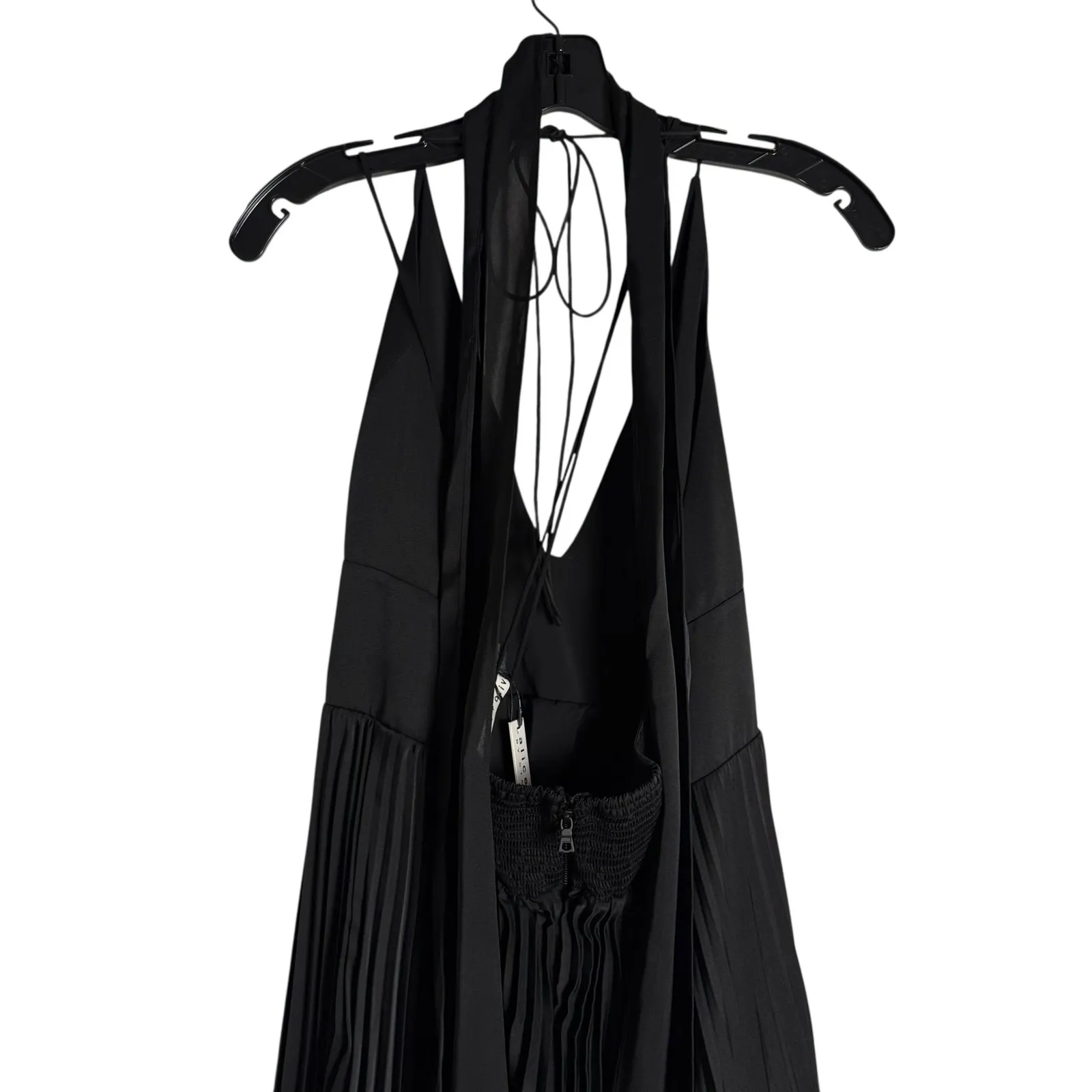 Alice + Olivia Hannah Black Halter V-Neck Pleated Lace Sash Neck Maxi Dress 14 - Image 9