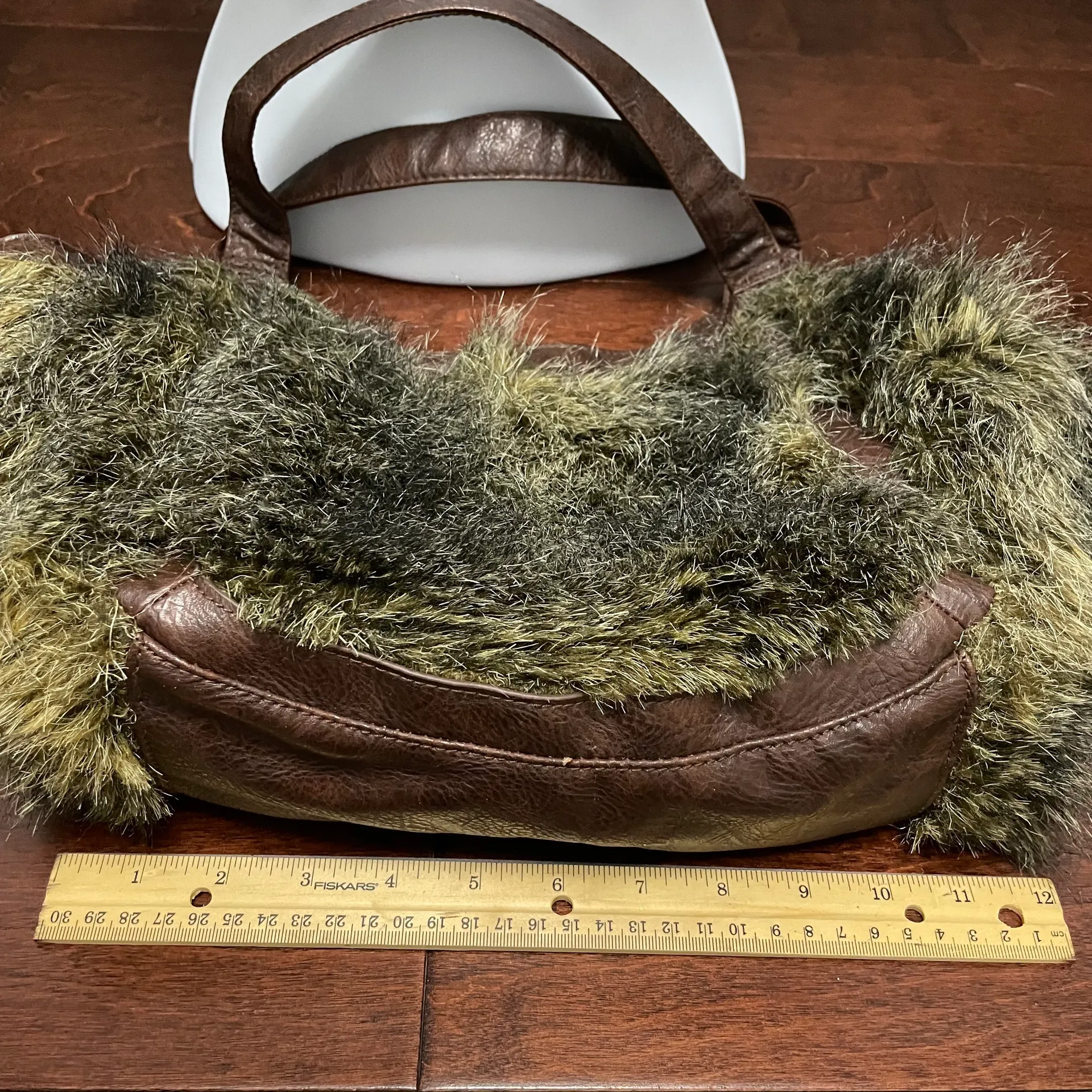Bueno Cream Gray Brown Faux Fur Shaggy Hobo Purse Shoulder Bag - Image 9