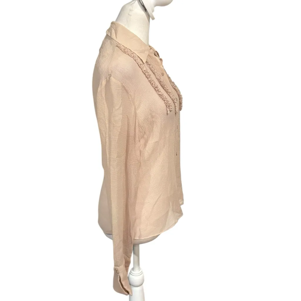 Jones Wear Vintage Silk Blouse Button Up Cream Ruffles Womens Size 6 Workwear - Image 3