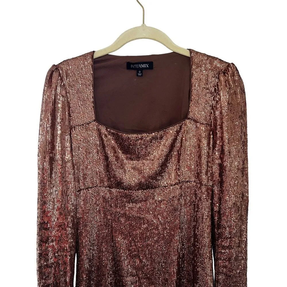 INTERMIX Hilary Rose Gold Long Sleeve Sequin Cocktail Mini Dress 0 - Image 6