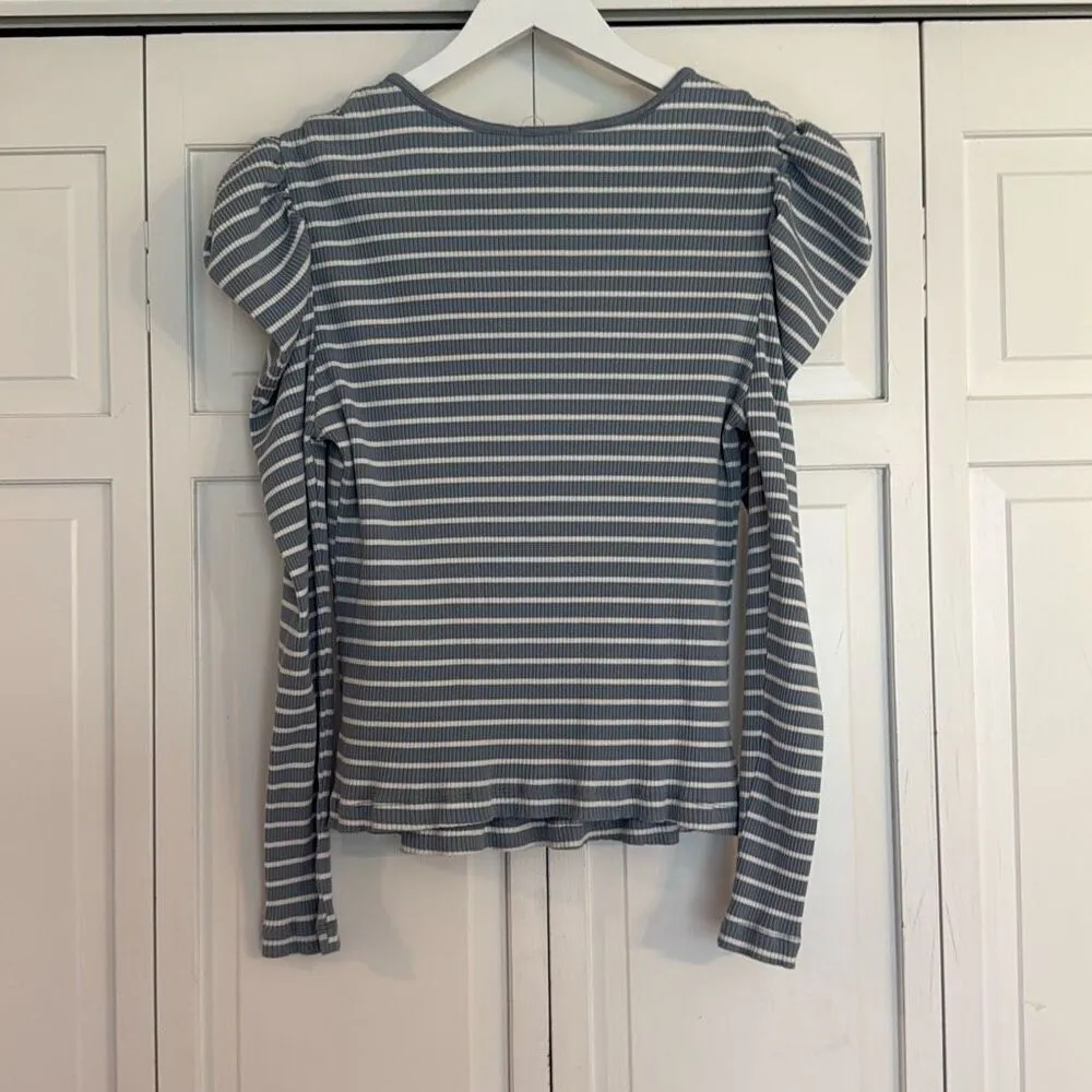 Anthropologie Porridge striped puff sleeve tie neck blouse xl - Image 6