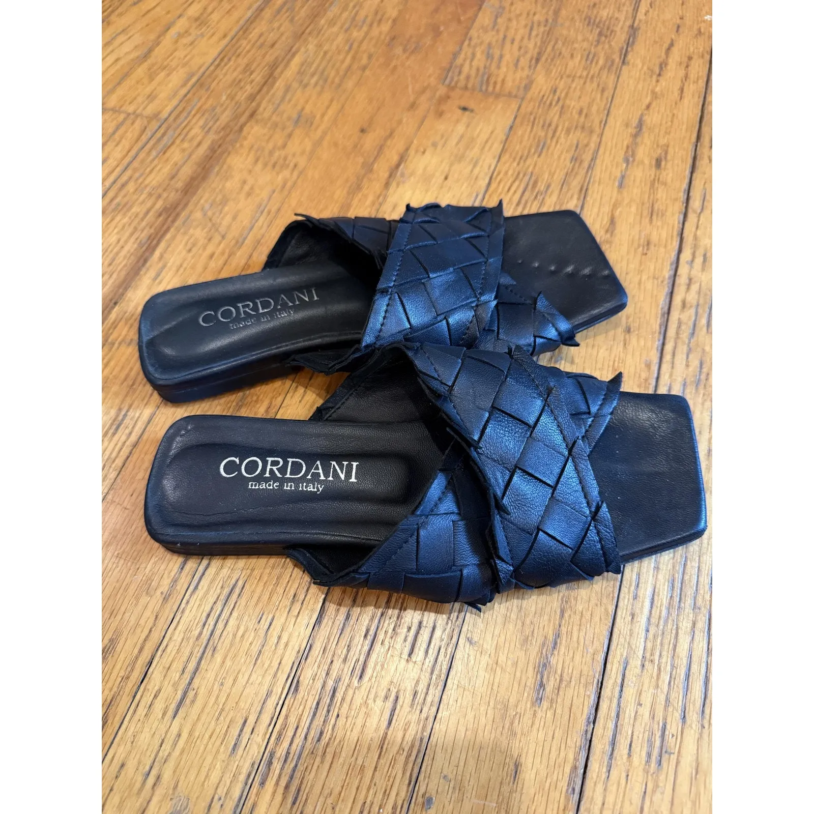 Cordani Shoes Womens Size 37 Woven Slide Sandals Made in Italy Leather Mules Black - Image 3