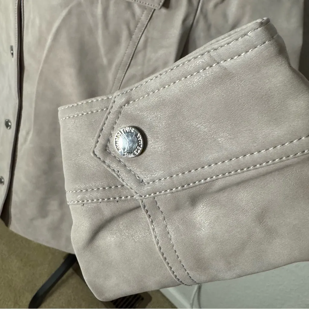 Sam Edelman Vegan Leather Shirt Jacket Snap Button Pockets Size L Oversized - Image 4