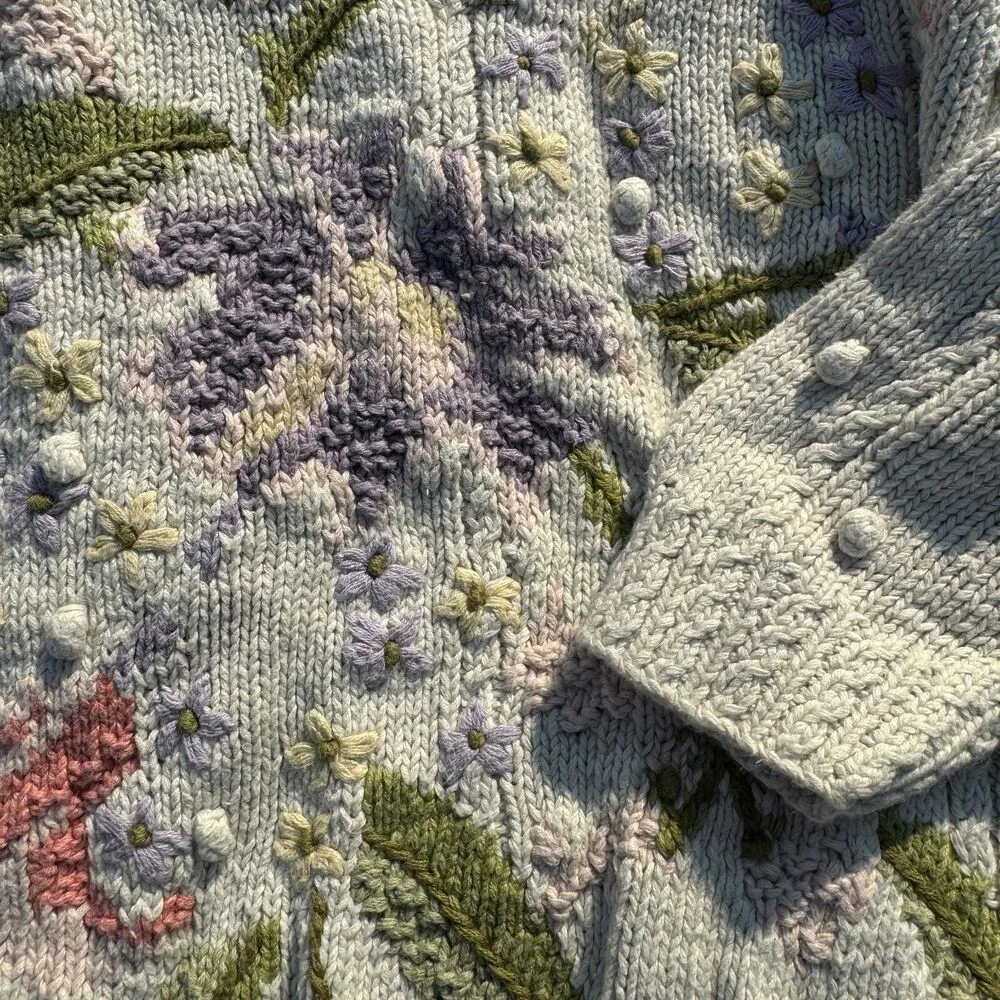 Vintage Crewneck Embroidered Floral Sweater Size 18 - Image 3