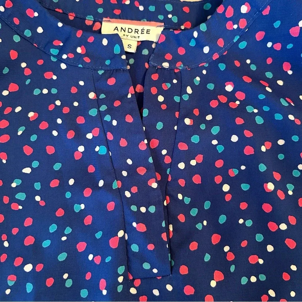 Andree by Unit Blue Pink Polka Dot Ruffle Cap Sleeve Women’s S Flowy Lightweight - Image 6