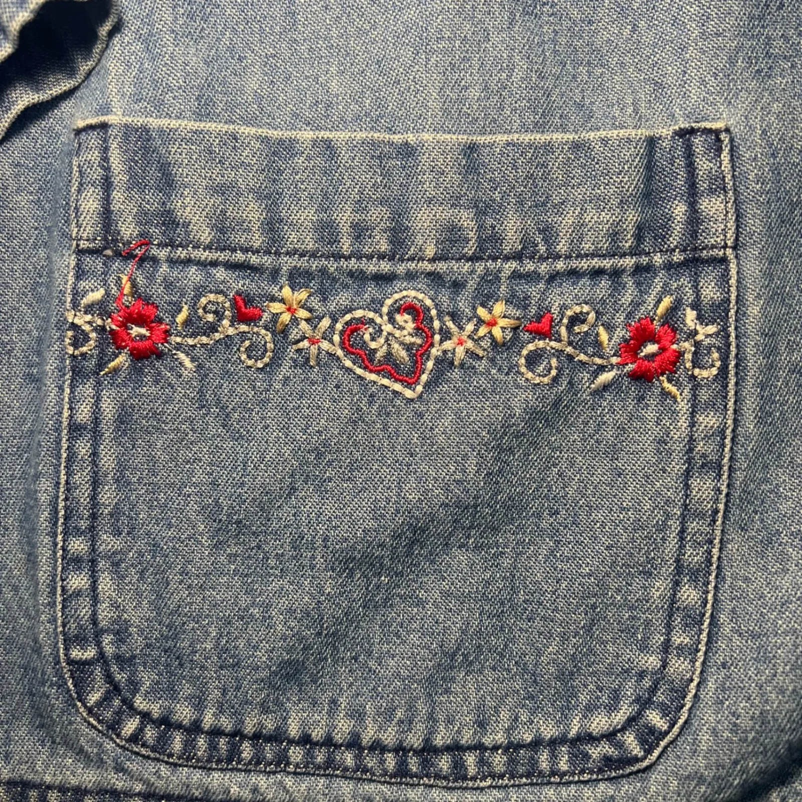 VTG 90s Teddi Denim Button Up Jacket Embroidered Collar Pockets Blue Womens XL - Image 6