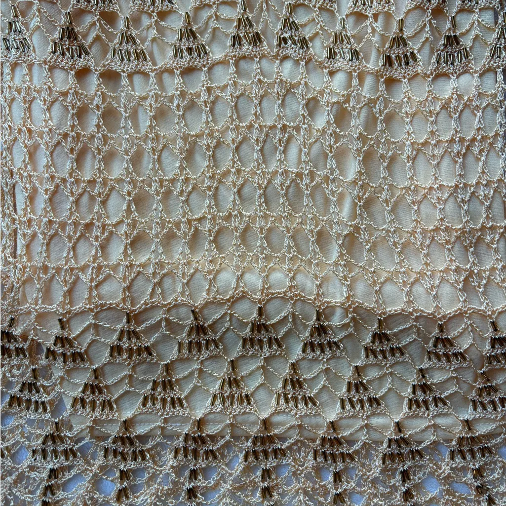 NEW WITH TAGS NWT Gina USA Vintage Butter Yellow / Gold beaded lace crochet top Size L - Image 4