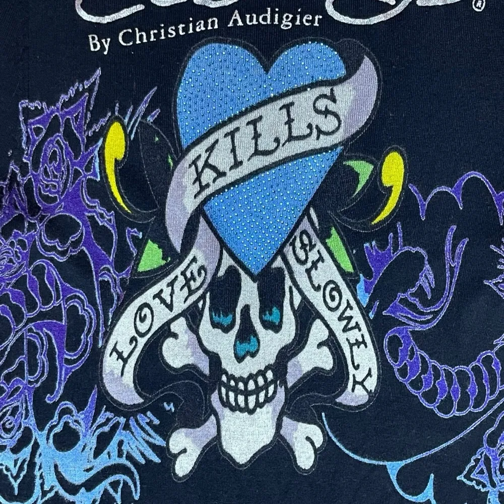 Ed Hardy Long Cardigan Cover Up Love Kills Slowly Medium Vintage Y2K Streetwear - Image 11