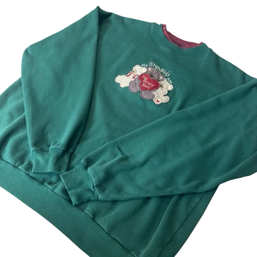 Vintage Green Grandkids Beary Best Embroidered Sweatshirt Size‎ L Size XL - Image 2