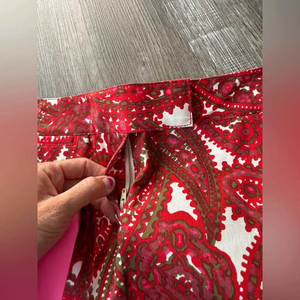 J. Crew Floral Paisley Mini Skirt Cotton Pink Green White Red Hippie Boho Size 2 - Image 3