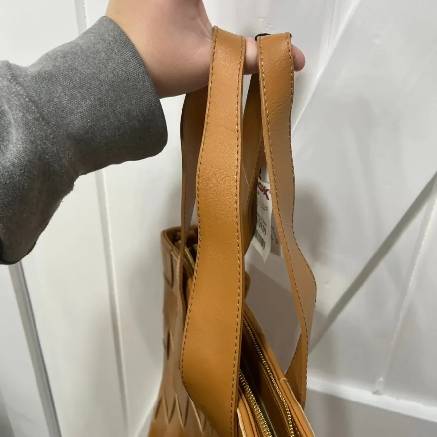 Roberta Rossi Womens Leather Handbag Tote Woven Crossbody Brown Purse - Image 7