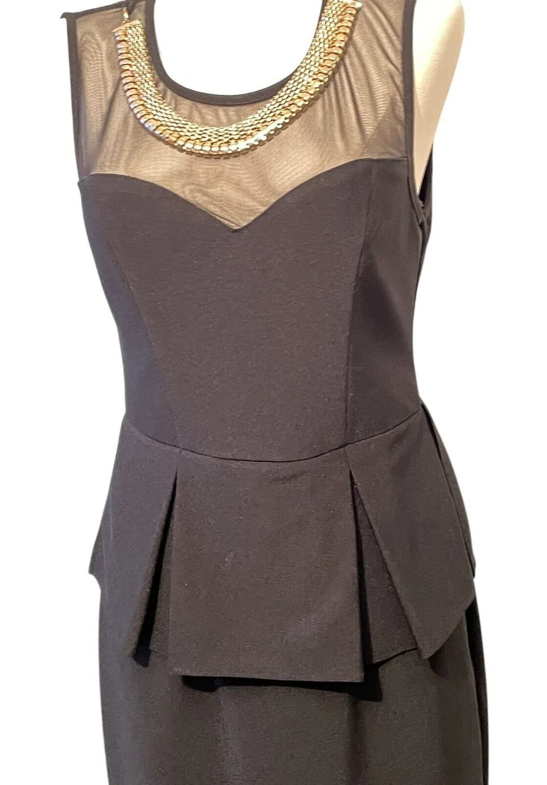 Bisou Bisou Dress 6 Brown Pleated Mesh Trim Sheath Y2K Minimalist Chic Elegant - Image 1