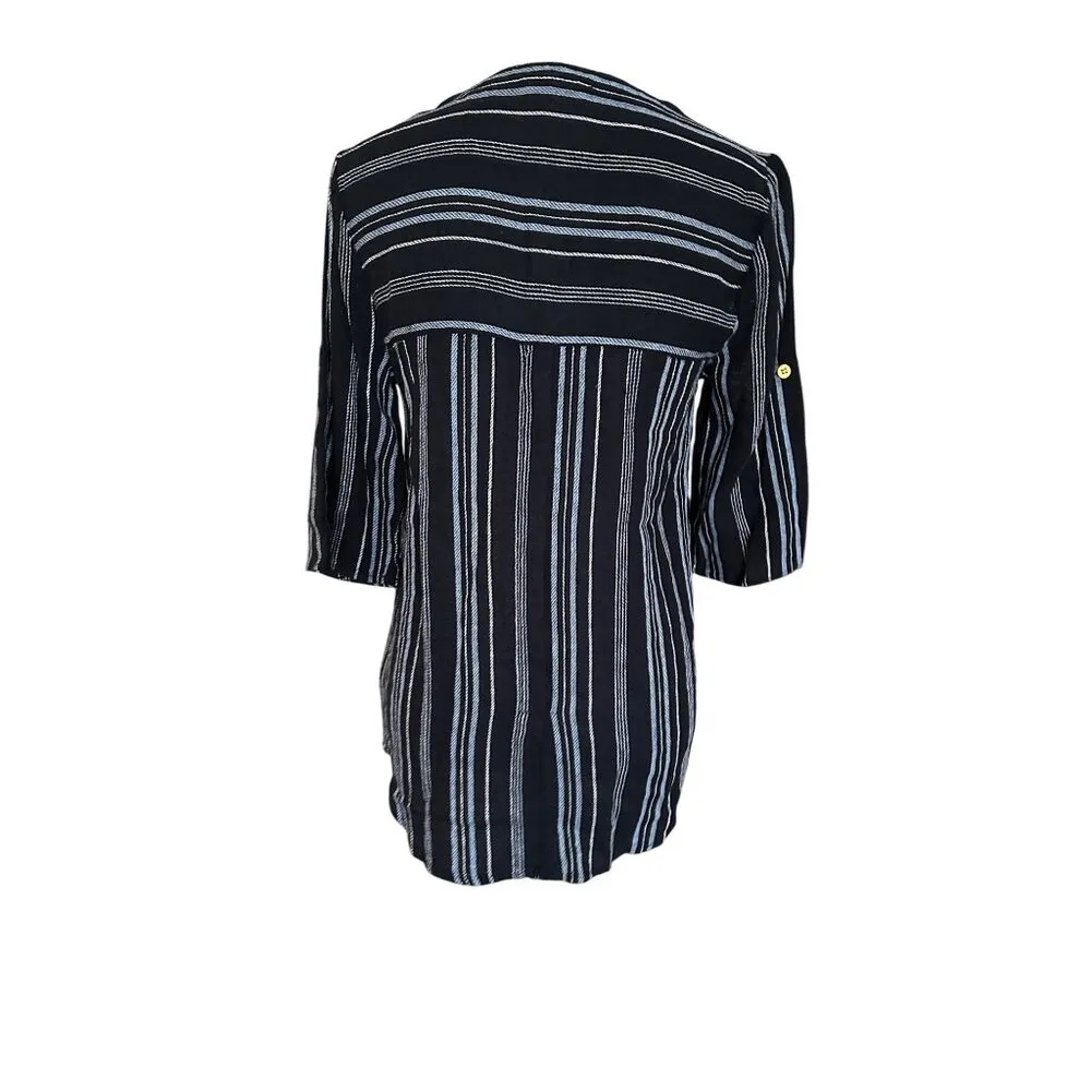 Ellen Tracy Half Zip Linen Blend Striped Tunic Top Gold Zipper Sz S NWT - Image 12