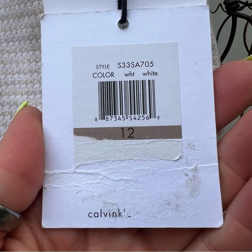 Calvin Klein cream gold metallic houndstooth pencil skirt NWT Size 12 - Image 5