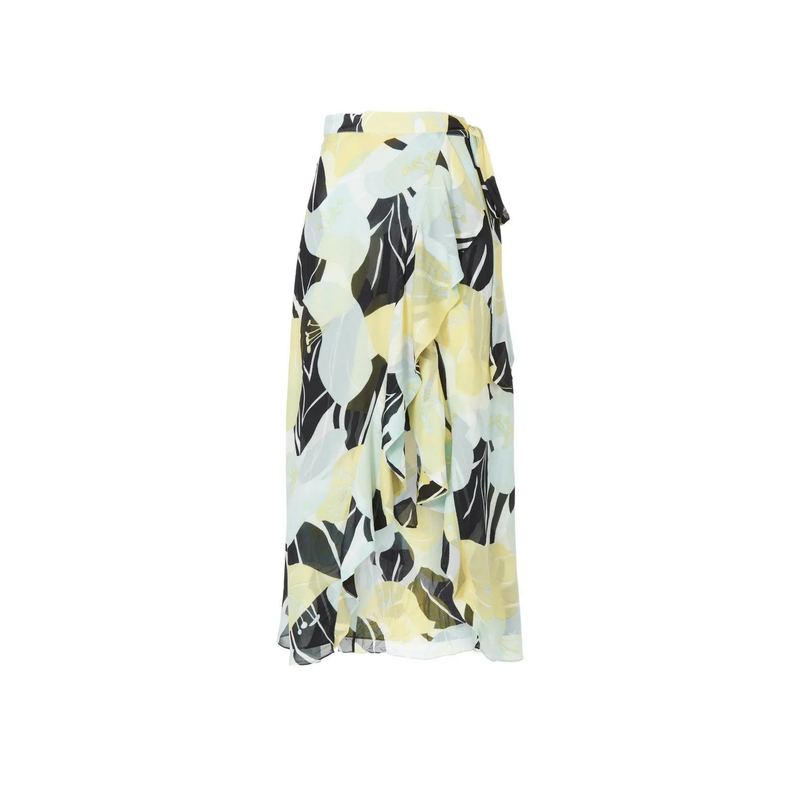 The Kooples Tropical Floral Print Viscose Ruffled Hi-Low Midi Wrap Skirt XXS - Image 5