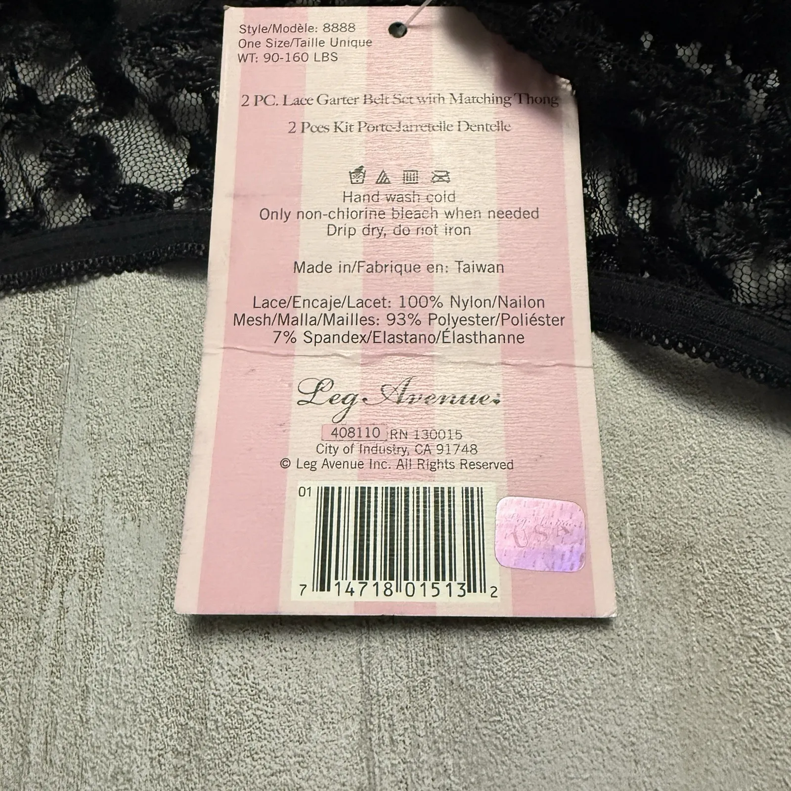 Leg Avenue Lace Floral Garter‎ Belt w/ Straps Black Adjustable One Size OS New - Image 3