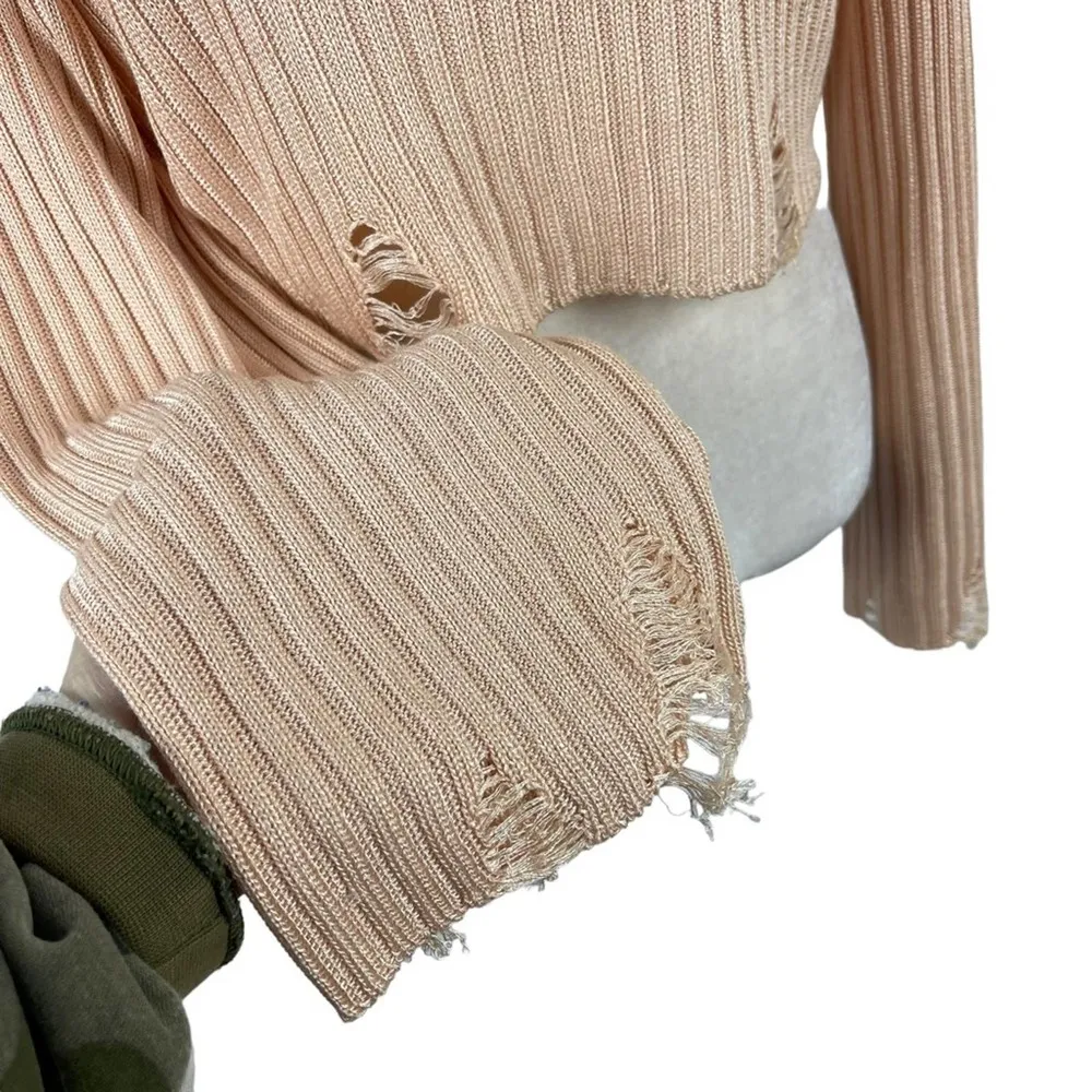 New Urban Outfitters Distressed Crop Top Bell Sleeves relaxed boho Knit Sweater - Image 2