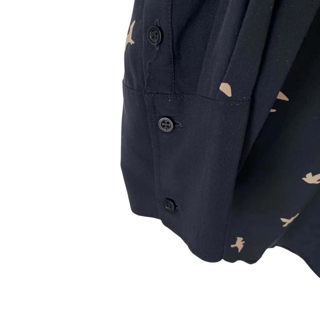 Kal Rieman Black Silk Bird Print Button Down Blouse size 8 - Image 4