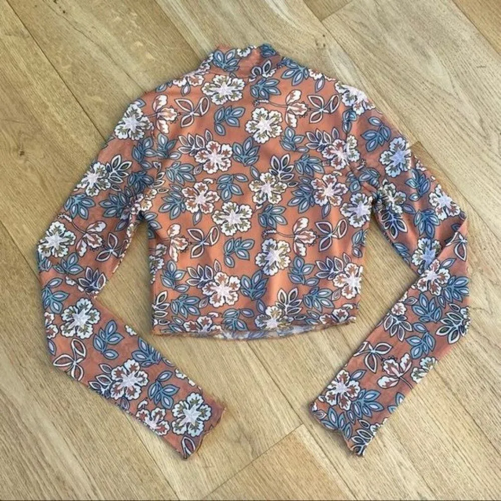 Princess Polly Floral Mesh Long Sleeve Top in Peachy Orange and Blue - Image 7