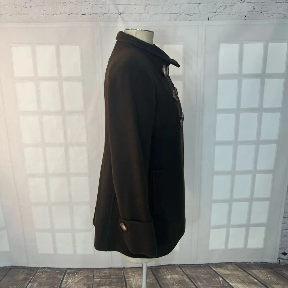 Michael Michael Kors Brown Double Breasted Wool Blend Lined Peacoat Size Medium - Image 5