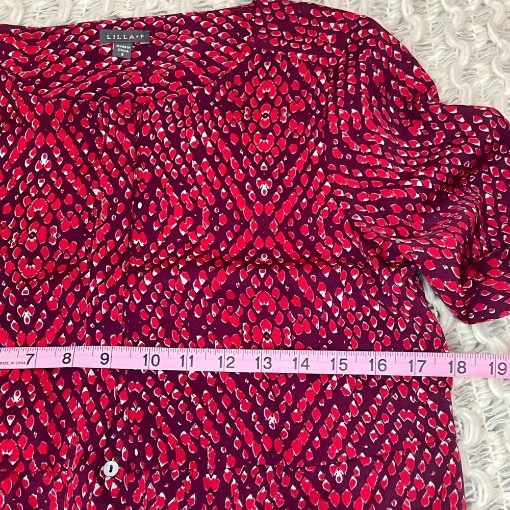 Plum Red Snakeskin Patterned Long Sleeve Lightweight Scoop Neck Button Up Blouse - Image 4