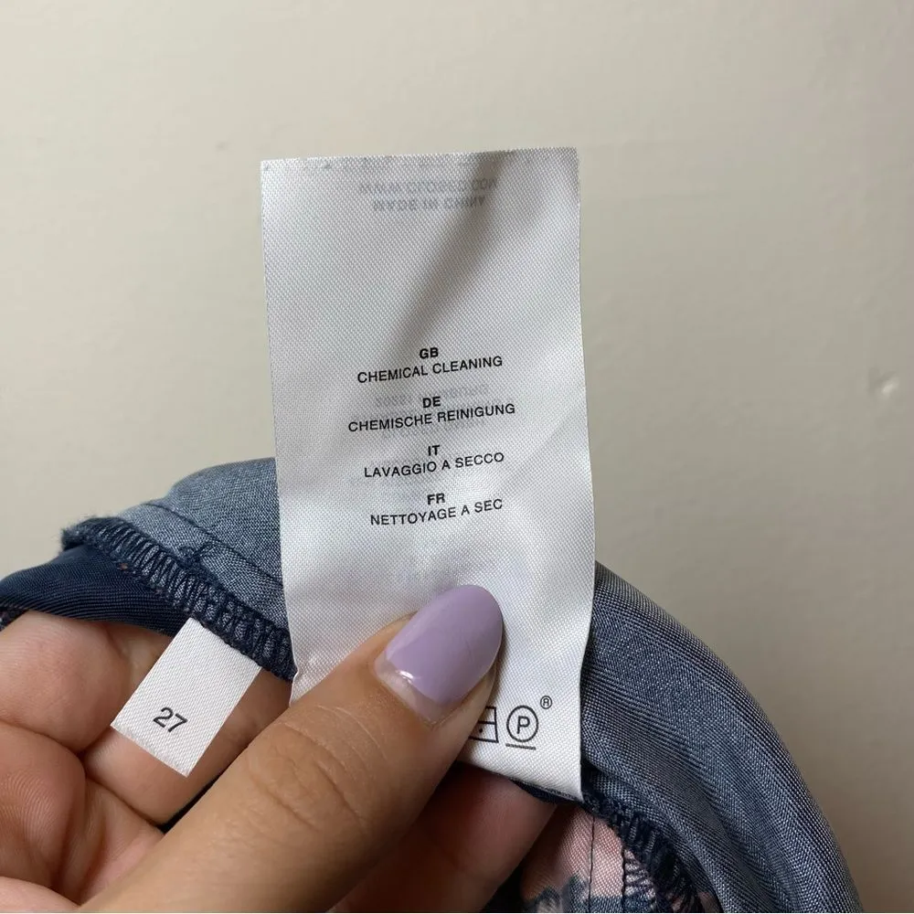 CLOSED Japanese Cherry Blossom Print Straight Leg Pants in Navy/Pink Sz 27 Blue - Image 14