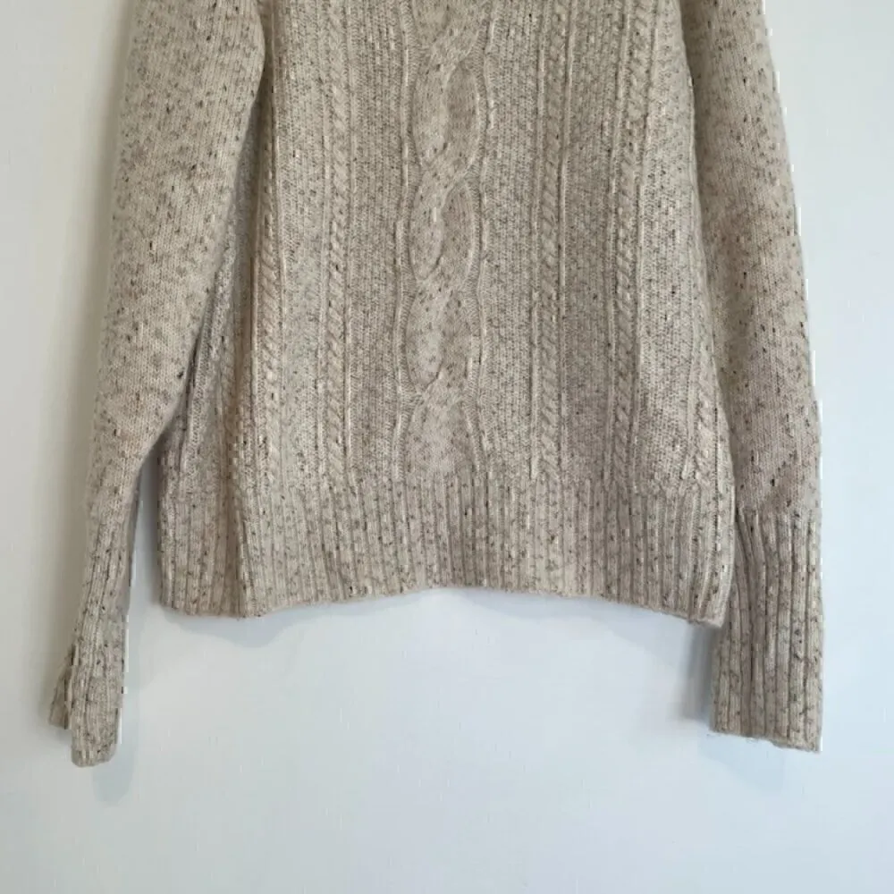 SUGARLIPS ANTHROPOLOGIE Darby Marled Sweater Cream Oatmeal Cable Knit Mock Neck - Image 5