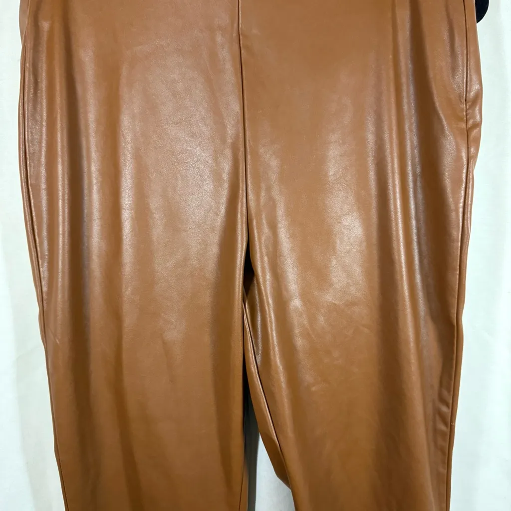 Old Navy Women’s Faux Leather Extra High Rise Skinny Pants Zipper Brown Sz 14 - Image 2