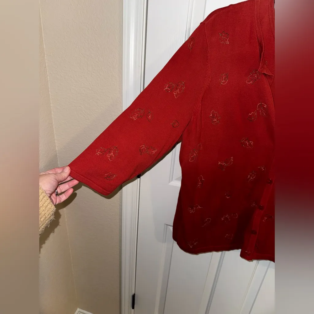 CJ Banks Embroidered Fall Leaves Cardigan Vest 2 Piece Set bundle Plus 1X Red - Image 7