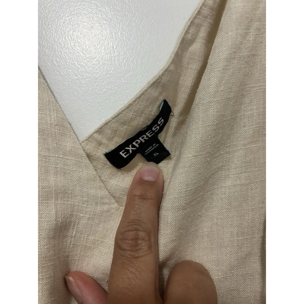 Express Beige Linen Blend Peplum crop tank top ruffle size XL Sleeveless Zip Up - Image 2