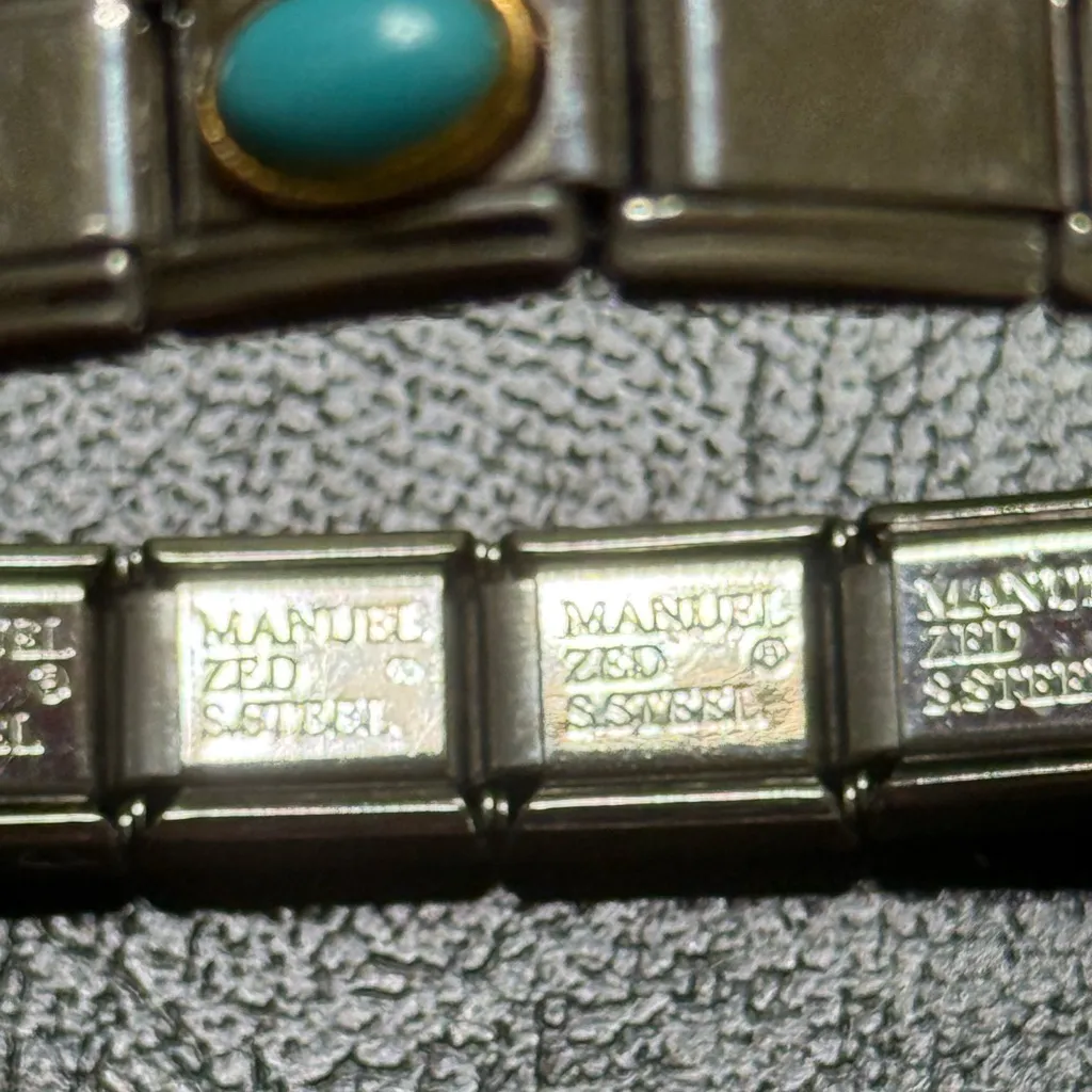 Manuel Zed Stainless Steel Bracelet with Turquoise & Gold Charm Silver - Image 5