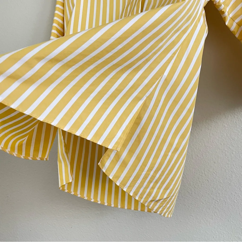 Akris Punto Yellow Striped Poplin 3/4 Sleeves Tunic Top Size 6 - Image 6