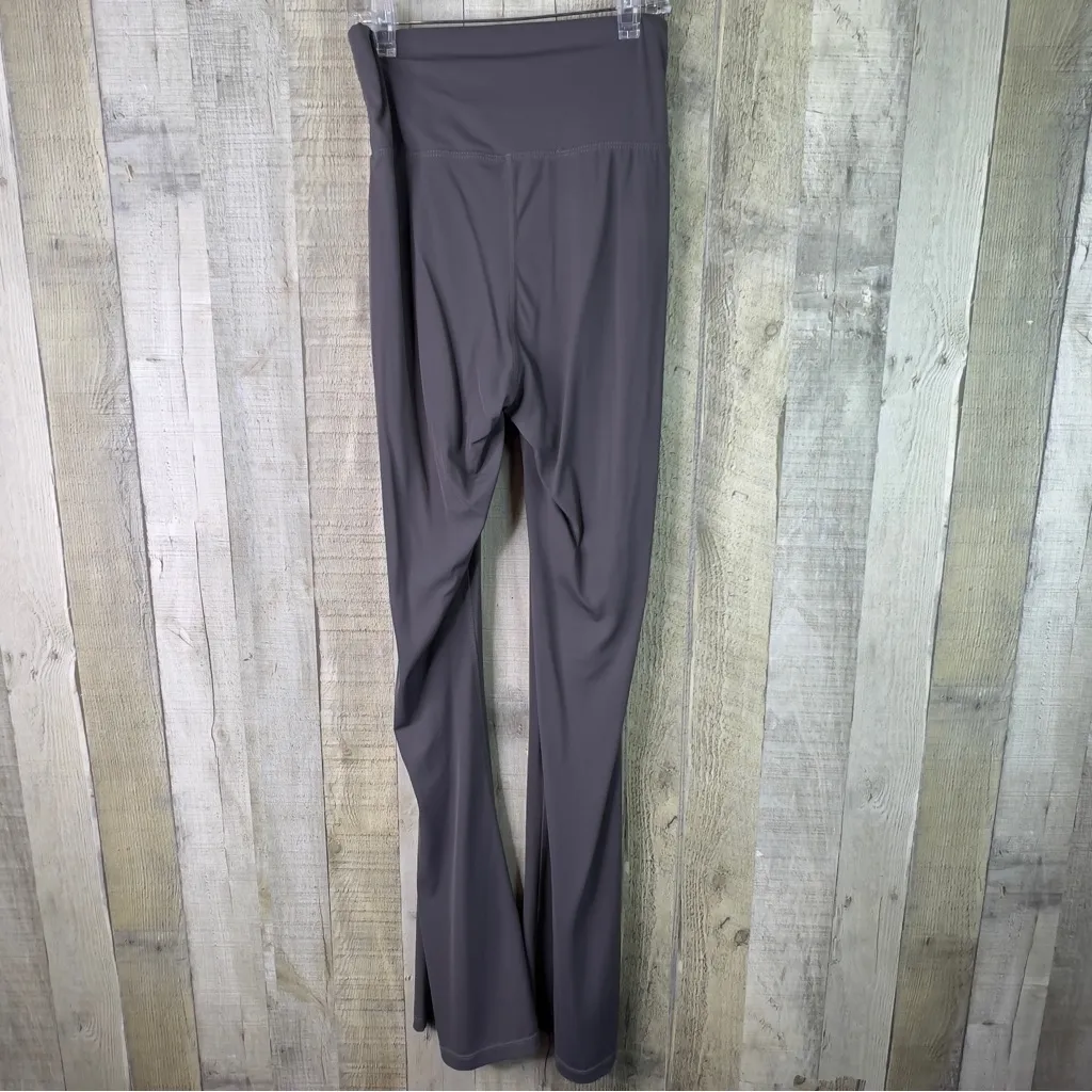 Gray Medium Flare Leg Leggings Criss Cross Waistband - Image 2