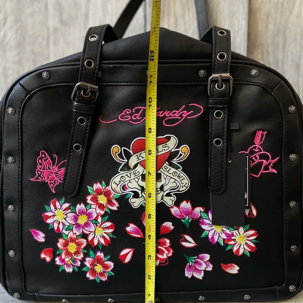 Ed Hardy Studded Embroidered Skull Satchel Bag & Wallet Set Y2K Love Kills - Image 10