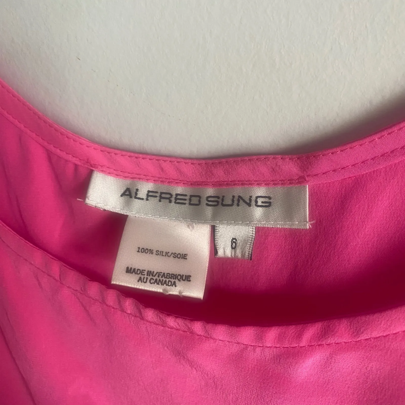 Alfred Sung Vintage 100% Silk‎ Hot Pink  Tank Lightweight Flowy Summer Size 6 - Image 3