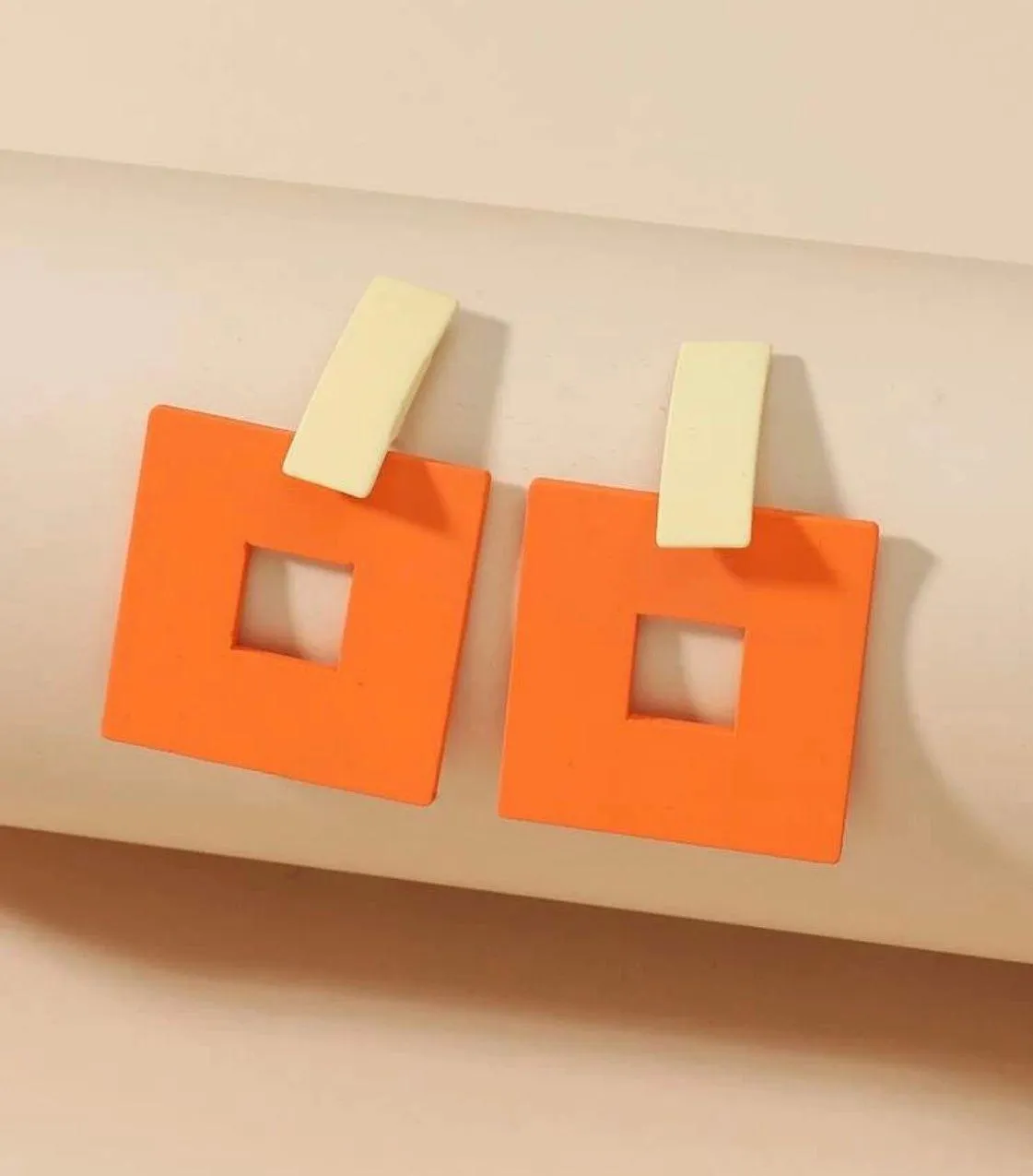 NIP Super Cool Geometric Pierced Earrings In Cream & Coral Hello Summer!! Multiple - Image 2