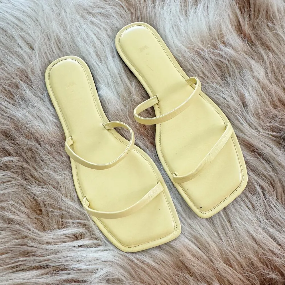 Zara Strappy Butter Yellow Minimal Sandals Size 41 (Approx US 10.5) - Image 3