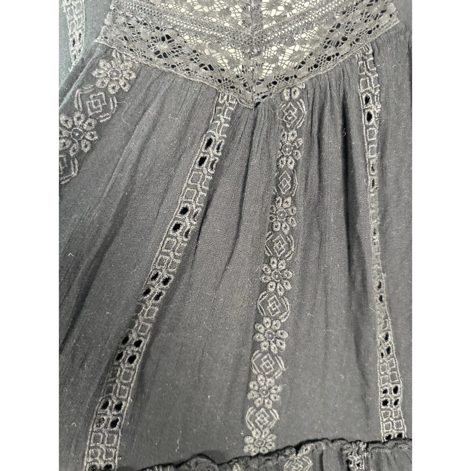 Free People Kiss Kiss Tunic Eyelet Boho Bohemian Flowy Oversized Black XS - Image 7