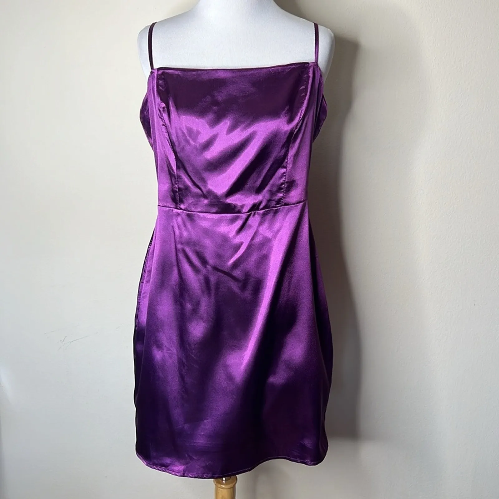 Lulus Emalee Dark Purple Satin Mini Dress - Image 2