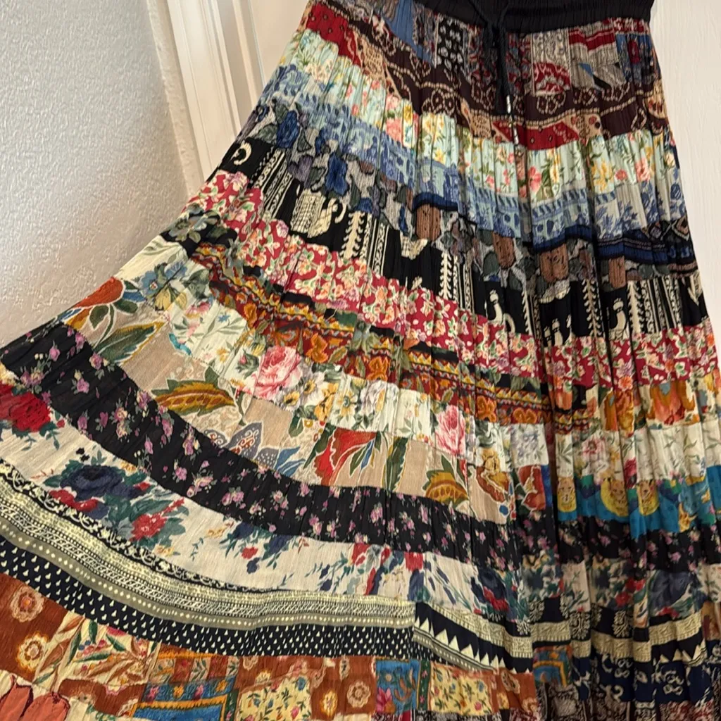Vintage patchwork floral mixed print midi skirt ONE SIZE Black Size undefined - Image 7