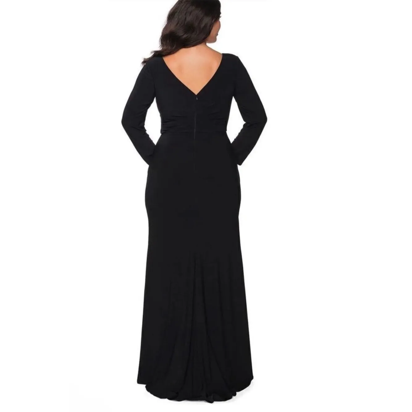 NWT La Femme 29044 Plunging V-neck Jersey Sheath Dress in Black Sz‎ 16W $378 - Image 2