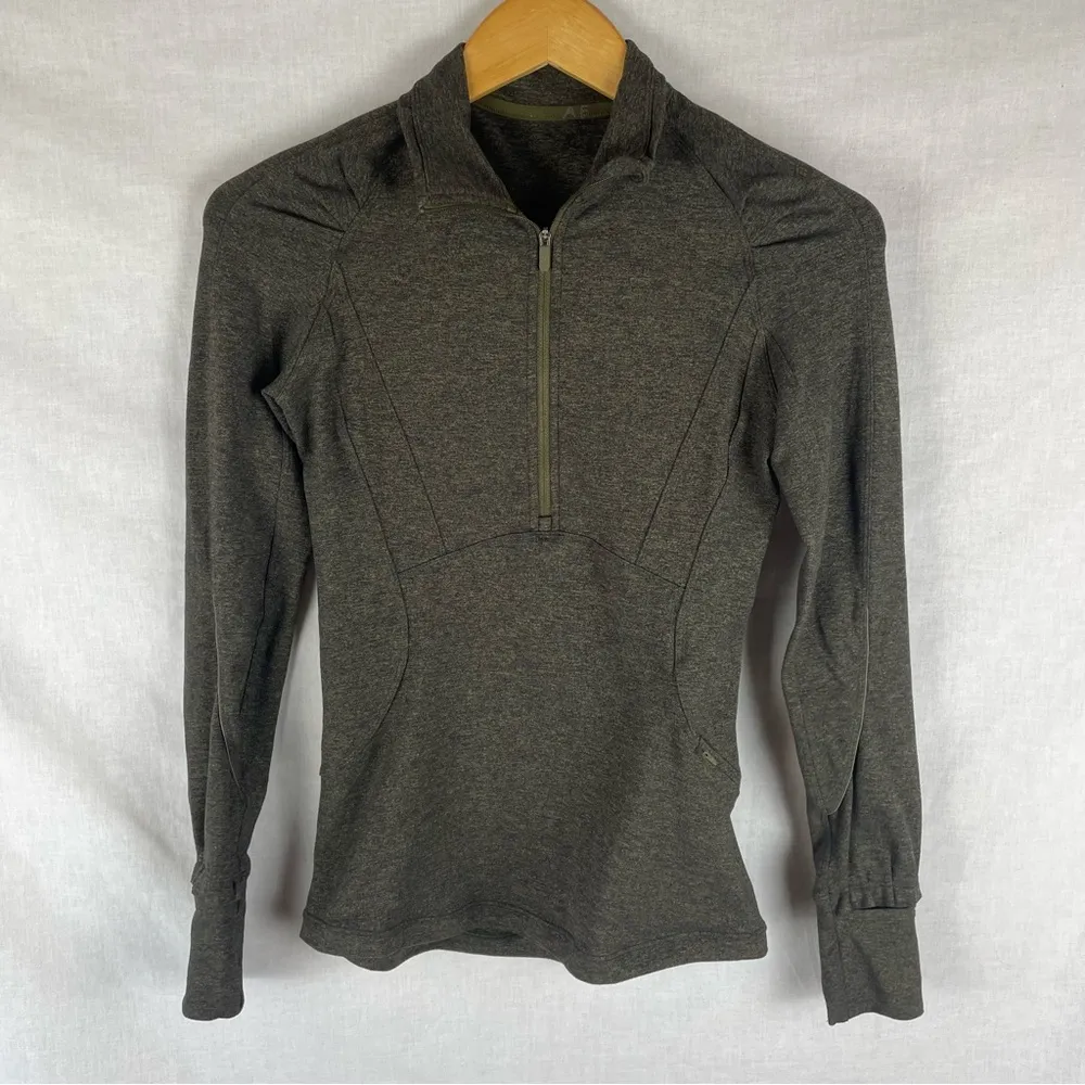 Lululemon Extra Mile 1/2 Zip Heathered Utilitarian/Black Size 2 - Image 2