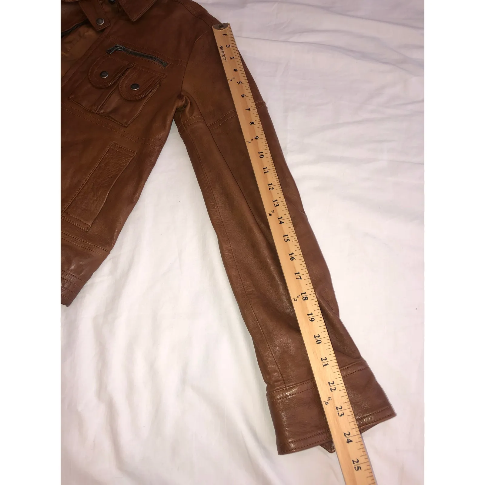 Theory Atara Leather Jacket Size P or XS Brown Moto Trucker Made in Italy Soft - Image 8