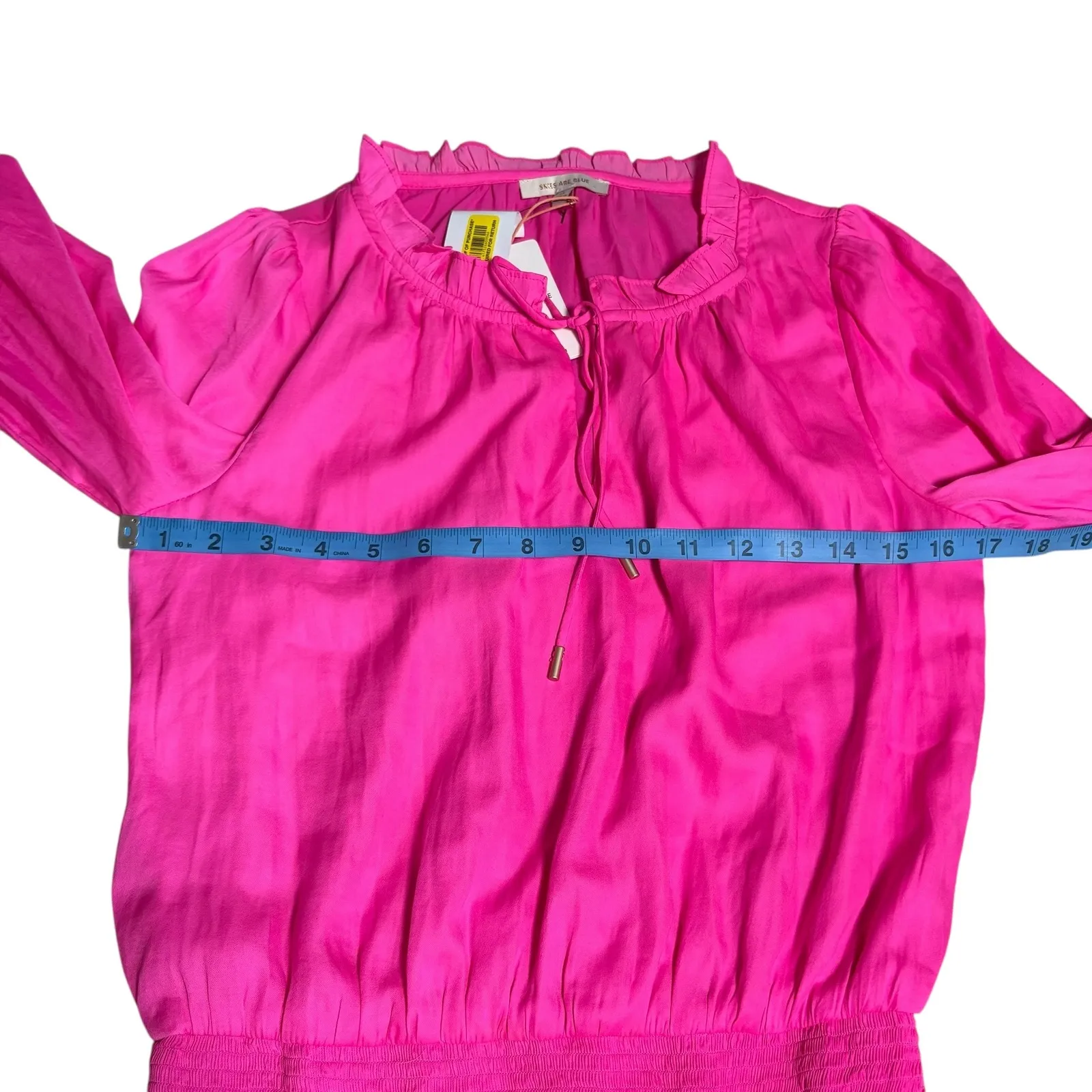 Skies Are Blue NWT Pink Ruffle Neck Tie Long Sleeve Smocked Tiered‎ Dress XS - Image 4