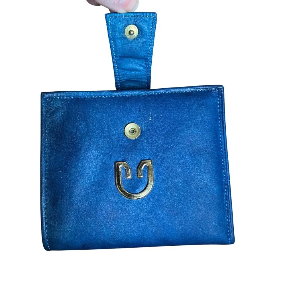 VTG Soft Blue Leather Bifold Wallet Frame Coin Pouch Ranchero Cowhide Women NWOT - Image 10