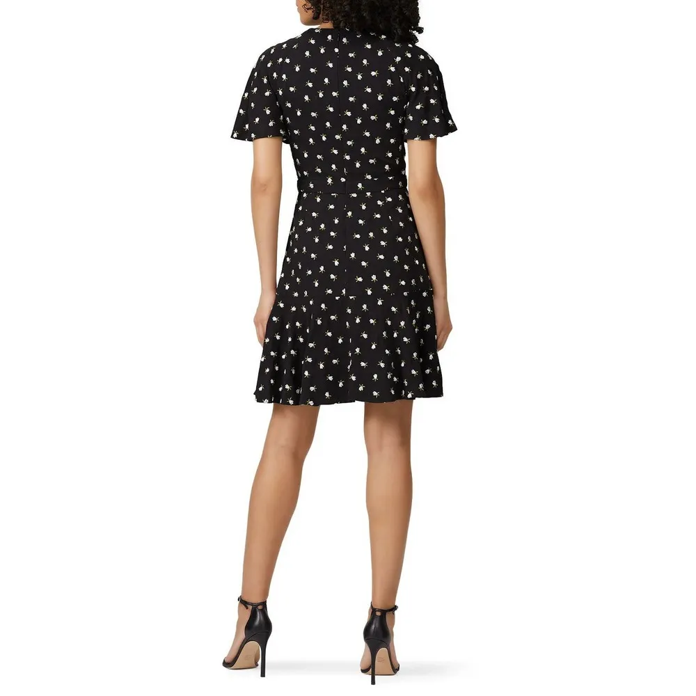 Jill Jill Stuart Black Floral Print V-Neck Wrap Short Sleeve Mini Dress Size 14 - Image 2