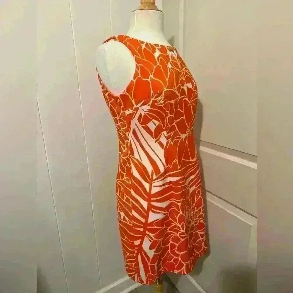 Ronni Nicole Dress Orange White Hawaiian Tropical Floral size 10P - Image 4