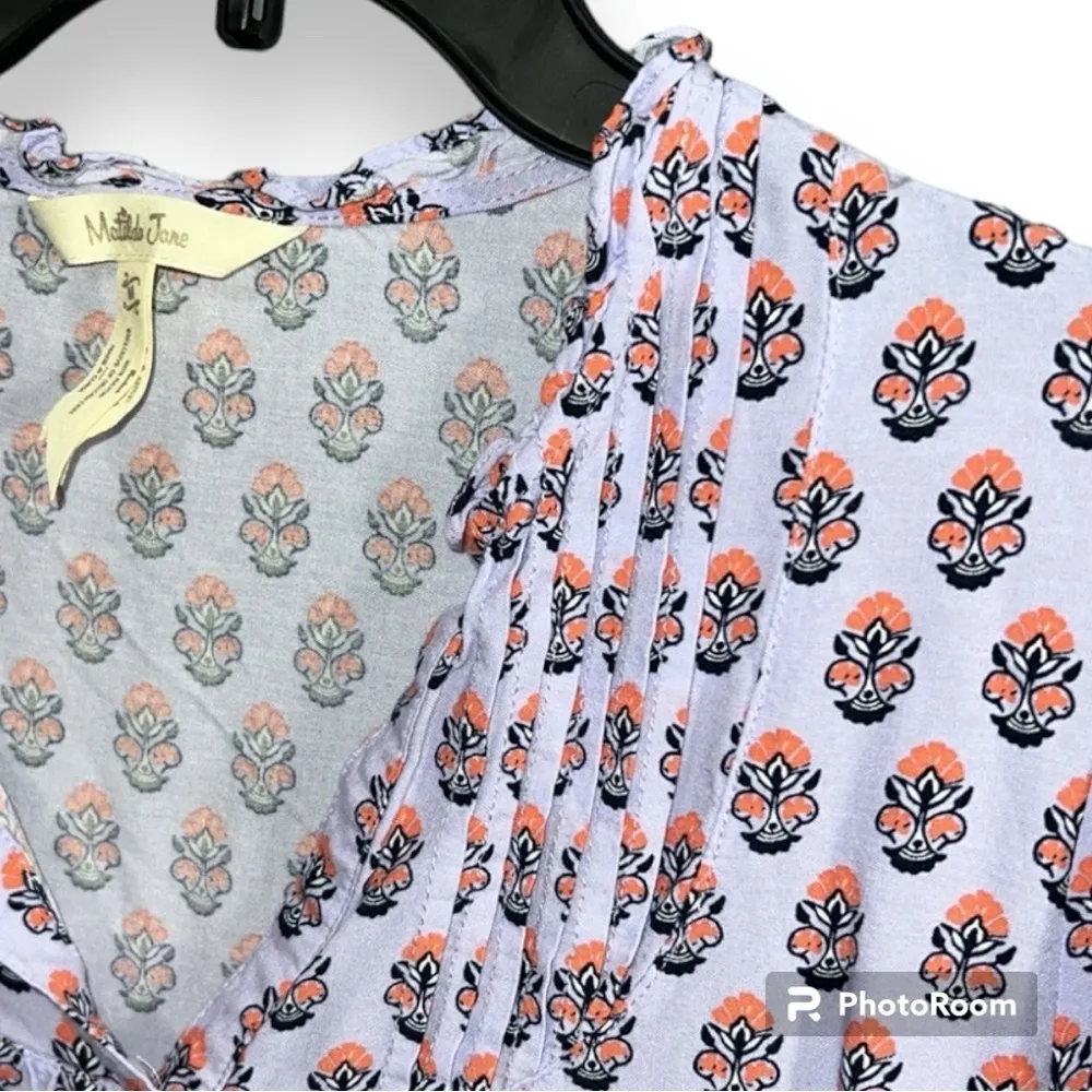 Matilda Jane sz medium pleated v-neck purple orange topiary blouse 3/4 sleeves - Image 5